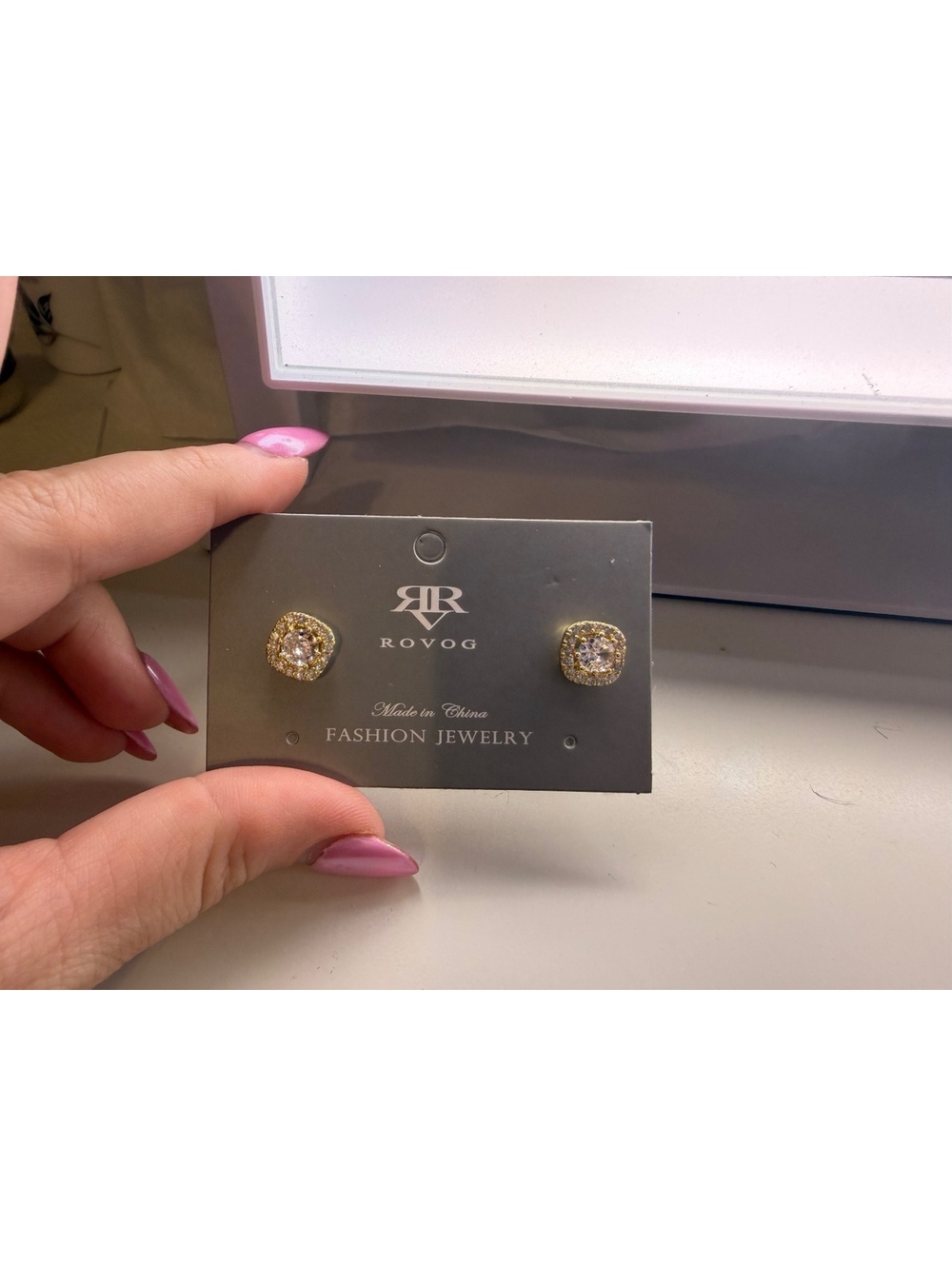 Gold Cushion cut Stud Earrings